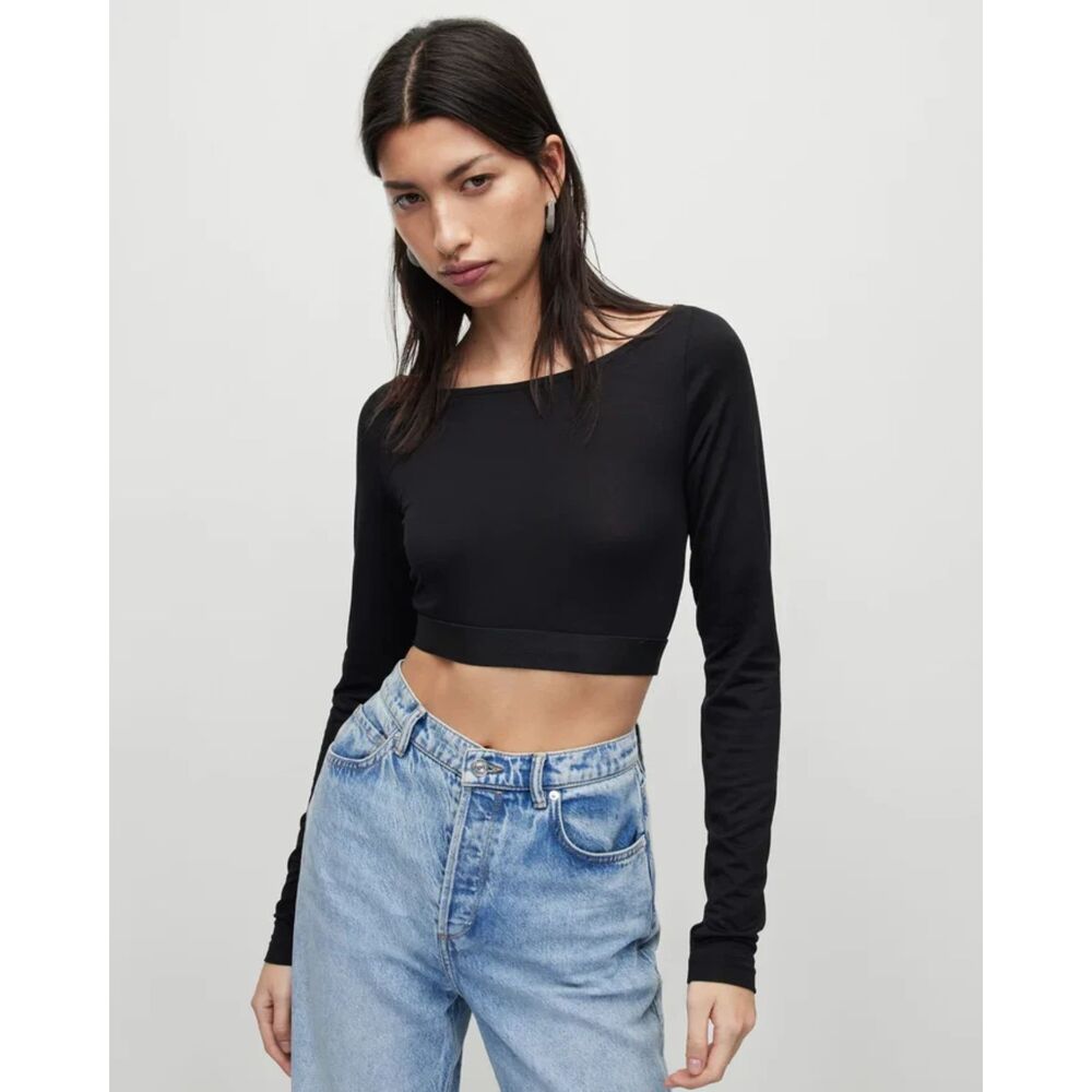 NWT Allsaints Elena Crop Top in Black size 2